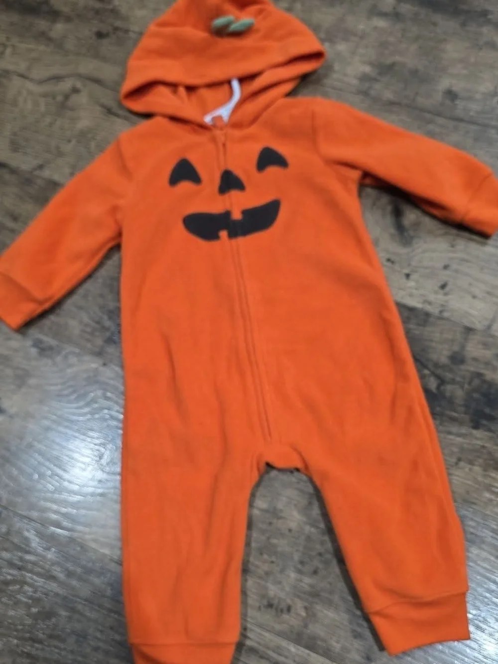 Carter's Orange Pumpkin Hooded Baby One-Piece Sz 6 Months